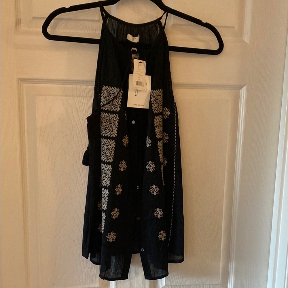 Joie Black Sleeveless Top with Embroidery